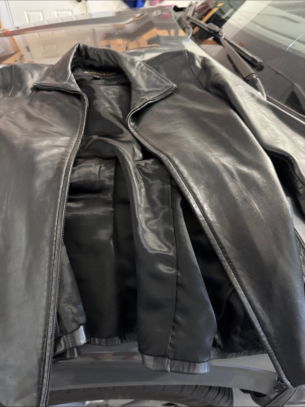 Andrew Marc Black Leather Jacket - Sleek Zip Front
